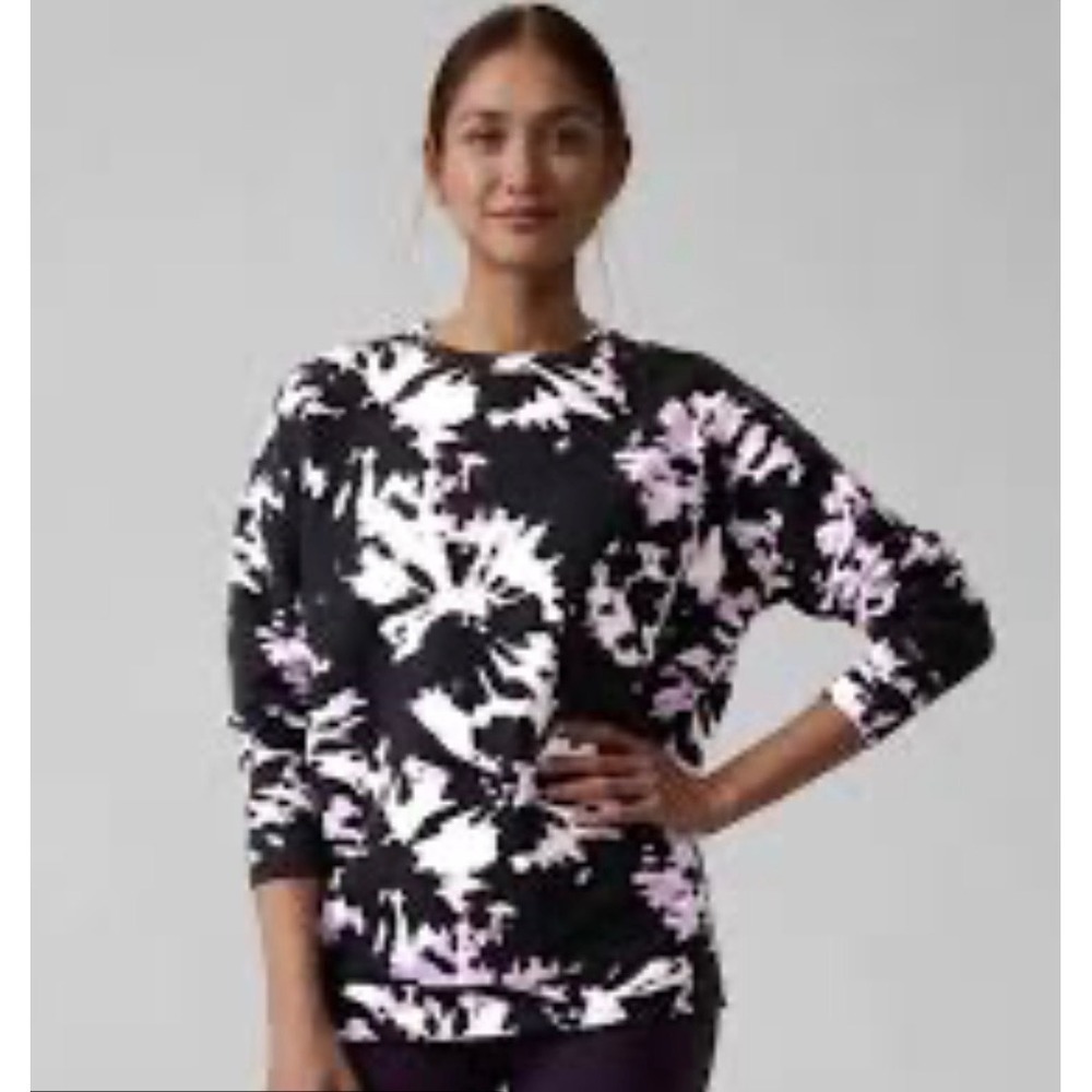 Athleta Sweatshirt Women XS Black Purple Tie-Dye Pullover Crew Neck Fleece Gym